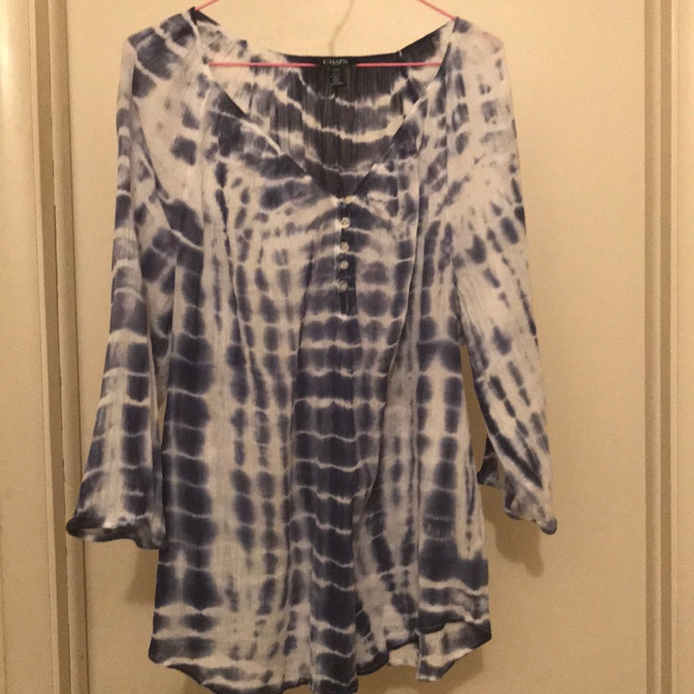 Blue and White Flowy Top